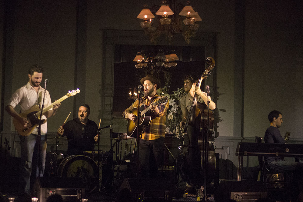 Hoover and band onstage at the Pastures album release, G.A.R. Hall, Peninsula, Ohio, 10/15/16. (l-r) Ray Flanagan, Eric Baltrinic, Roger Hoover, Kevin Martinez, Russell Flanagan. Photo by Jason D. 'Diesel' Hamad, No Surf Music.